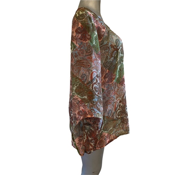 Wrangler Blouse Paisley Floral Sheer Western Rodeo Bohemian Loose Fit Sz Large - Picture 3 of 7